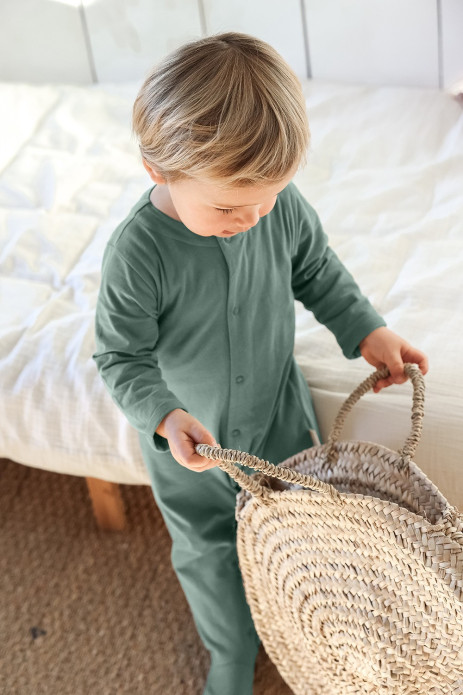 lovely plain organic cotton jersey baby pajamas with snap buttons