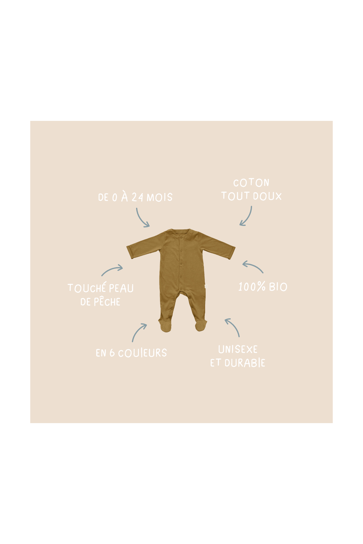 bonito pijama liso en jersey de algodón orgánico para bebé con botones de presión