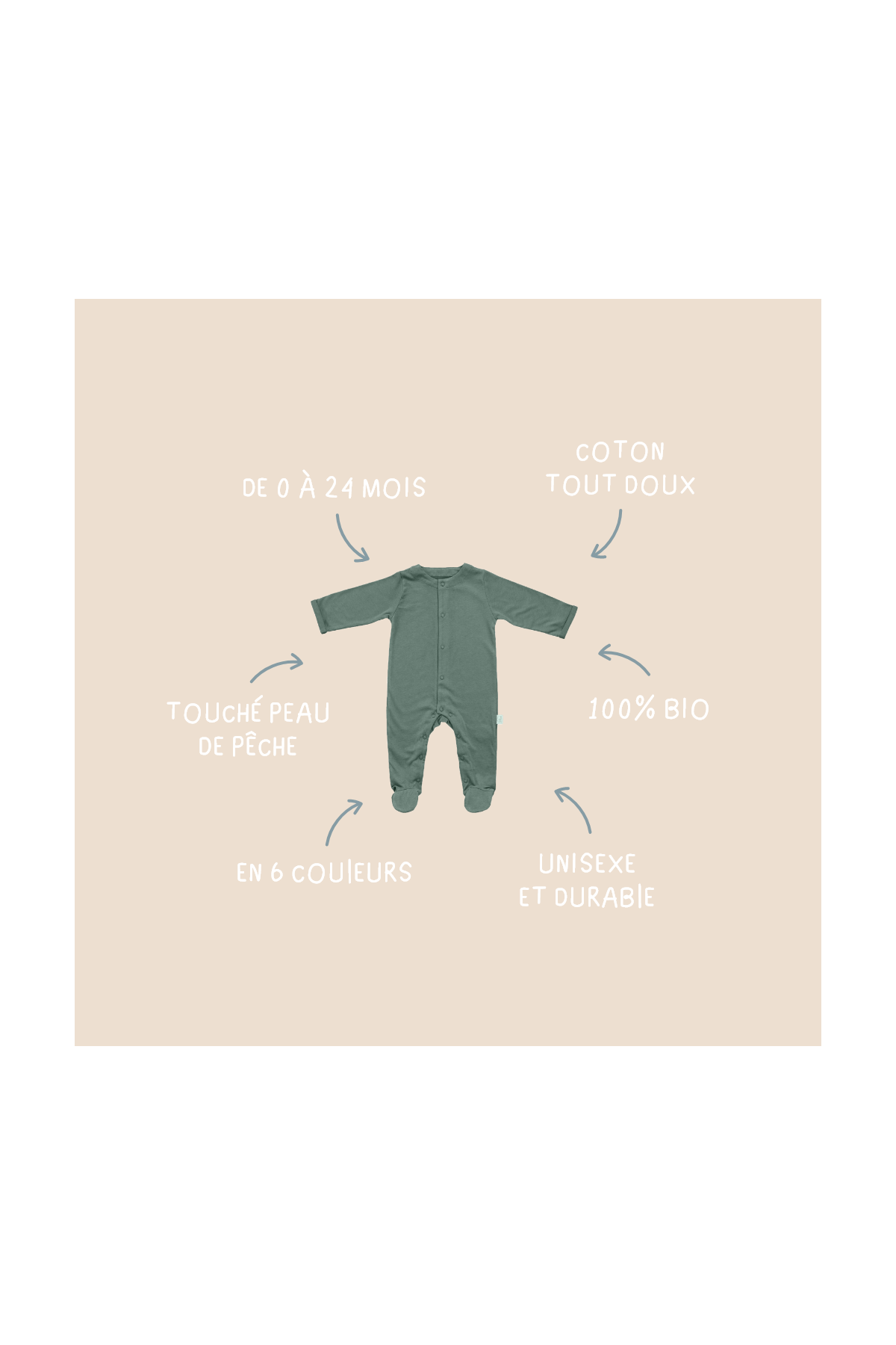 bonito pijama liso en jersey de algodón orgánico para bebé con botones de presión