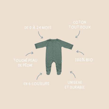 lovely plain organic cotton jersey pajamas for baby with snap buttons