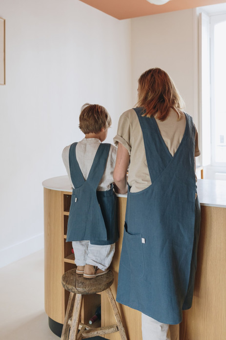 delantal de cocina de lino para niño - liso y bonito para personalizar - delantal japonés