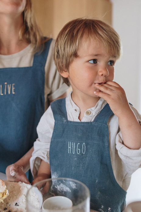delantal de cocina de lino para niño - liso y bonito para personalizar - delantal japonés