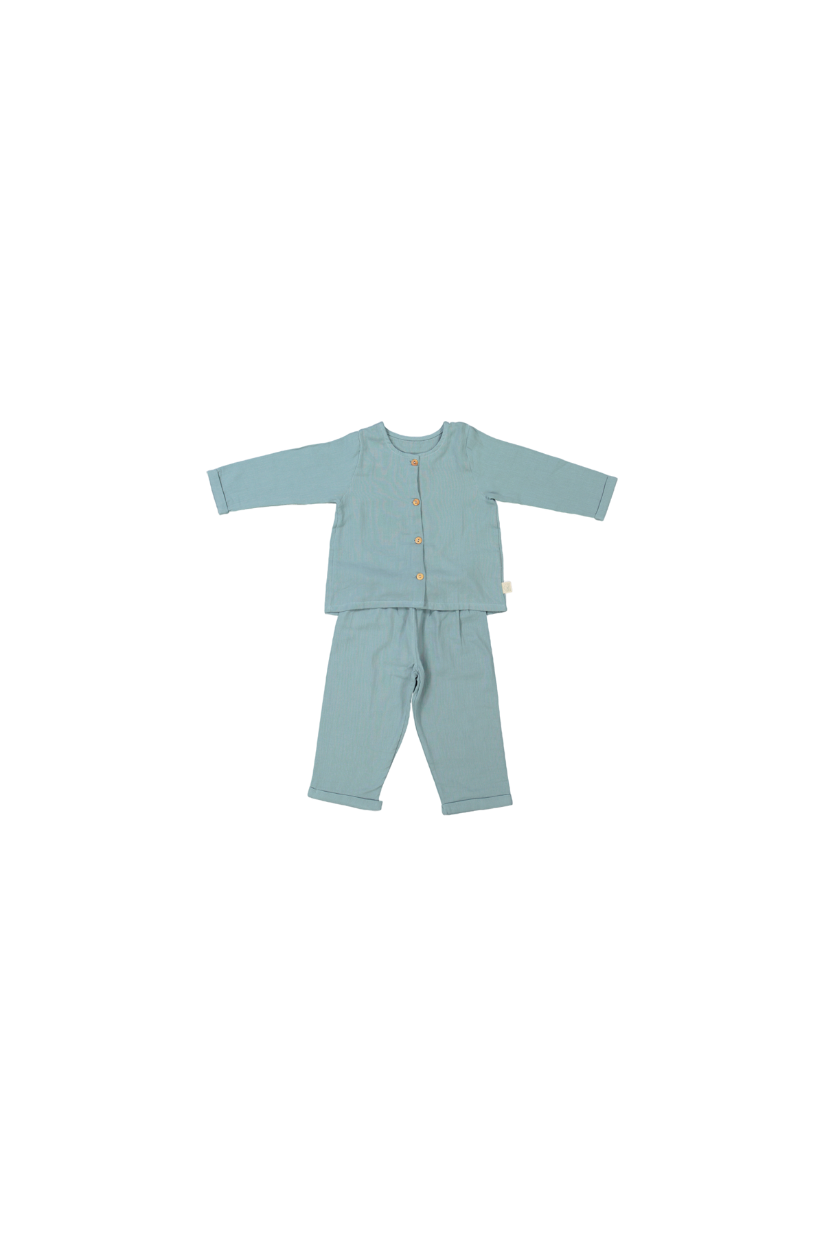 pijama infantil de dos piezas en gasa de algodón orgánico con botones de madera