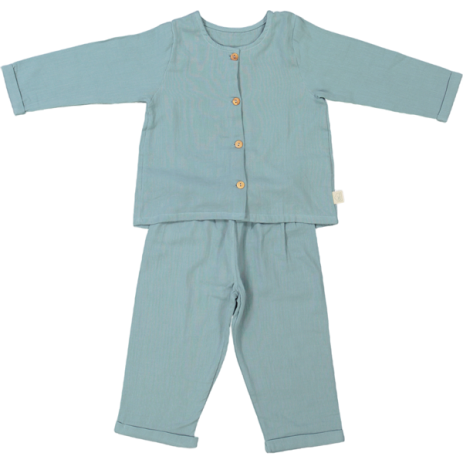 pijama infantil de dos piezas en gasa de algodón orgánico con botones de madera
