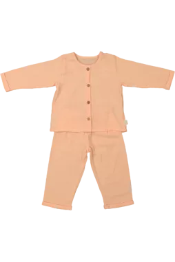 pijama infantil de dos piezas en gasa de algodón orgánico con botones de madera