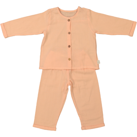 pijama infantil de dos piezas en gasa de algodón orgánico con botones de madera