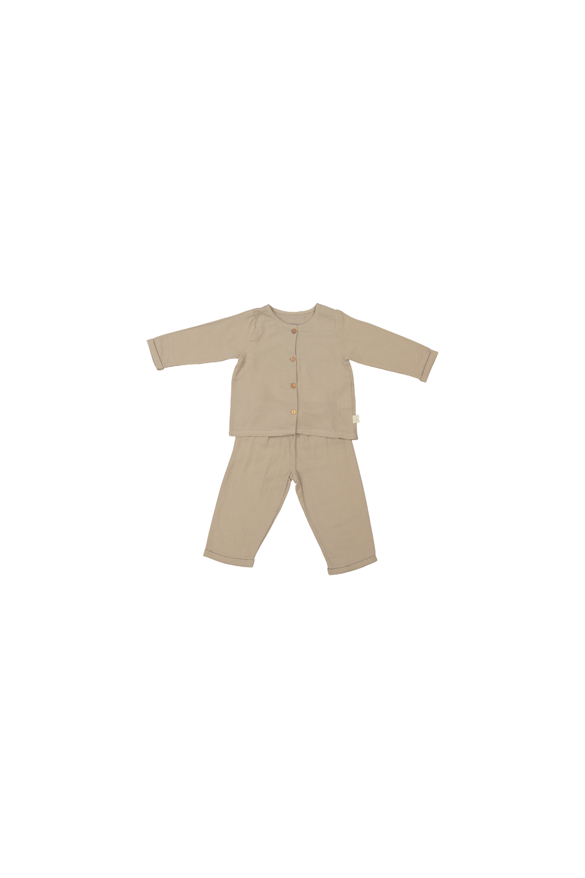 pijama infantil de dos piezas en gasa de algodón orgánico con botones de madera
