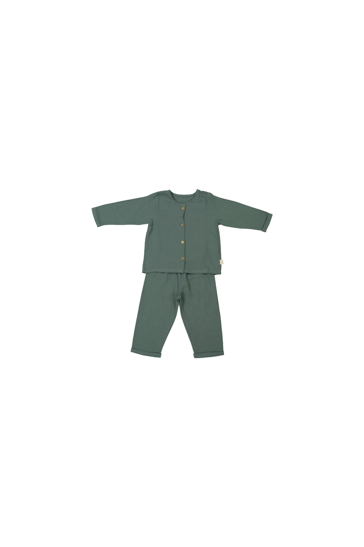 pijama infantil de dos piezas en gasa de algodón orgánico con botones de madera