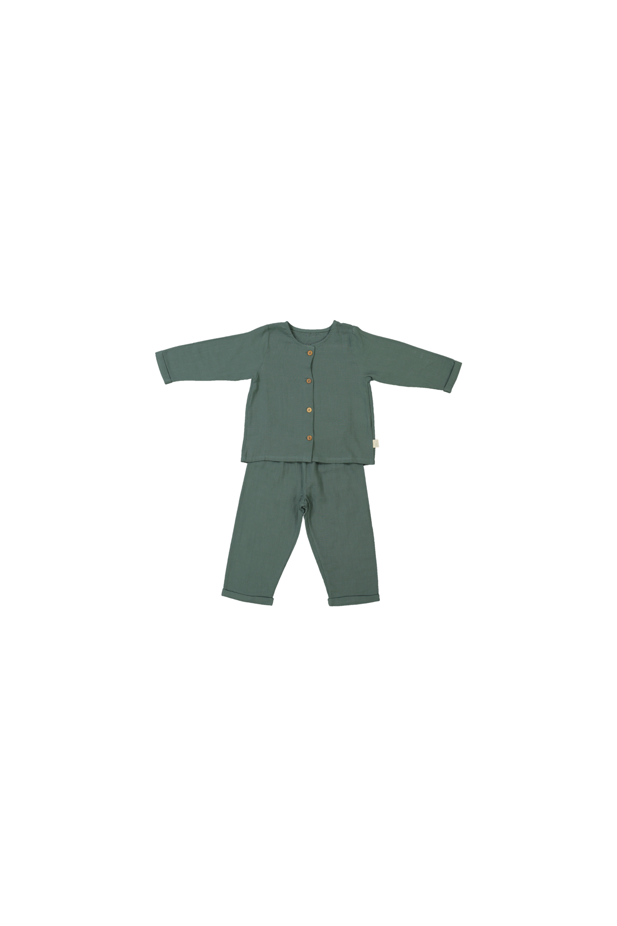 two-piece children's pajamas in organic cotton gauze with wooden buttons