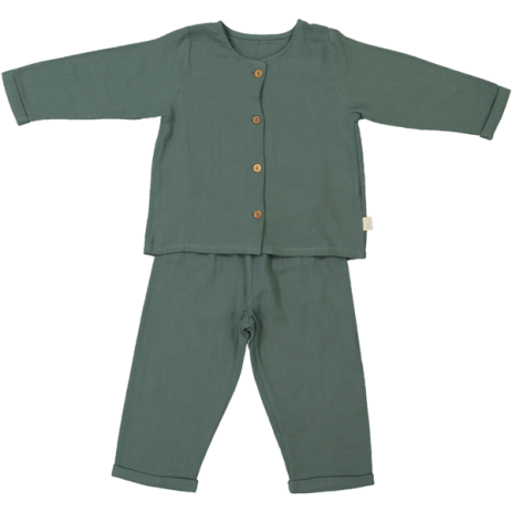 pijama infantil de dos piezas en gasa de algodón orgánico con botones de madera