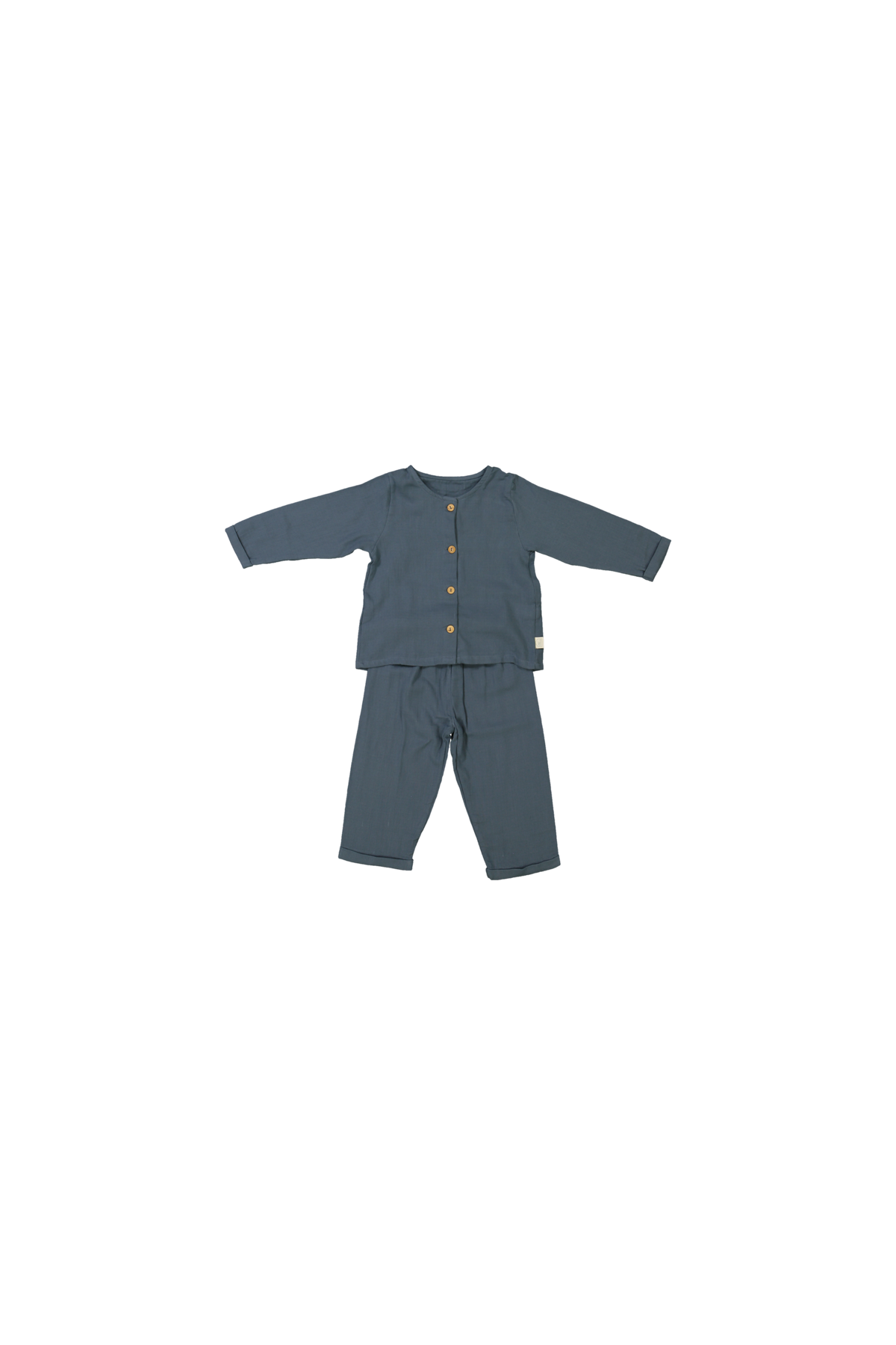 pijama infantil de dos piezas en gasa de algodón orgánico con botones de madera