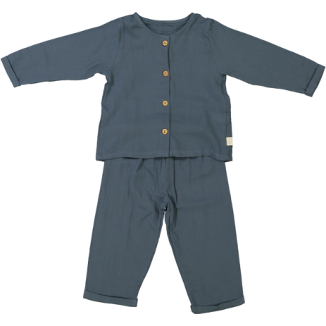 pijama infantil de dos piezas en gasa de algodón orgánico con botones de madera