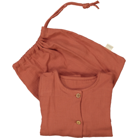 pijama infantil de dos piezas en gasa de algodón orgánico con botones de madera