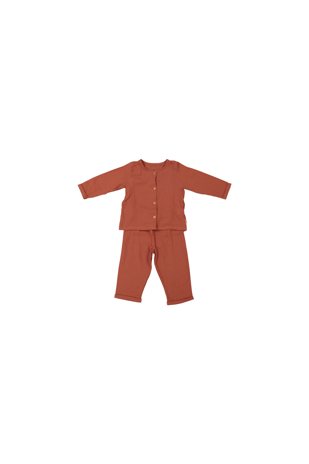 pijama infantil de dos piezas en gasa de algodón orgánico con botones de madera