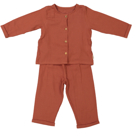 pijama infantil de dos piezas en gasa de algodón orgánico con botones de madera