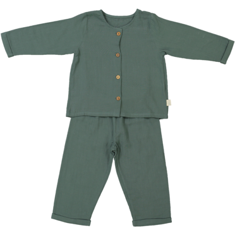 children's two-piece pajamas in organic cotton gauze with wooden buttons