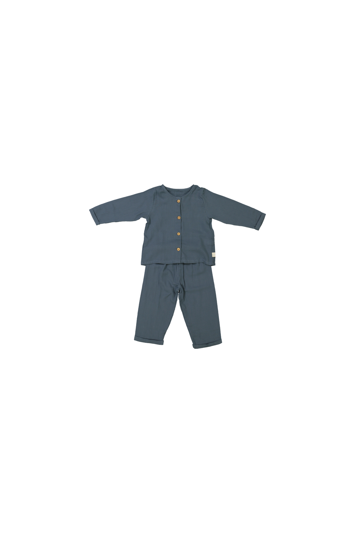 two-piece children's pajamas in organic cotton gauze with wooden buttons