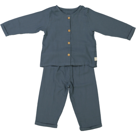 two-piece children's pajamas in organic cotton gauze with wooden buttons