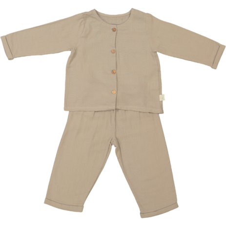 pijama infantil de dos piezas en gasa de algodón orgánico con botones de madera