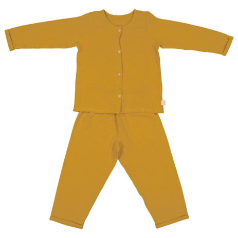 pijama infantil de dos piezas en gasa de algodón orgánico con botones de madera
