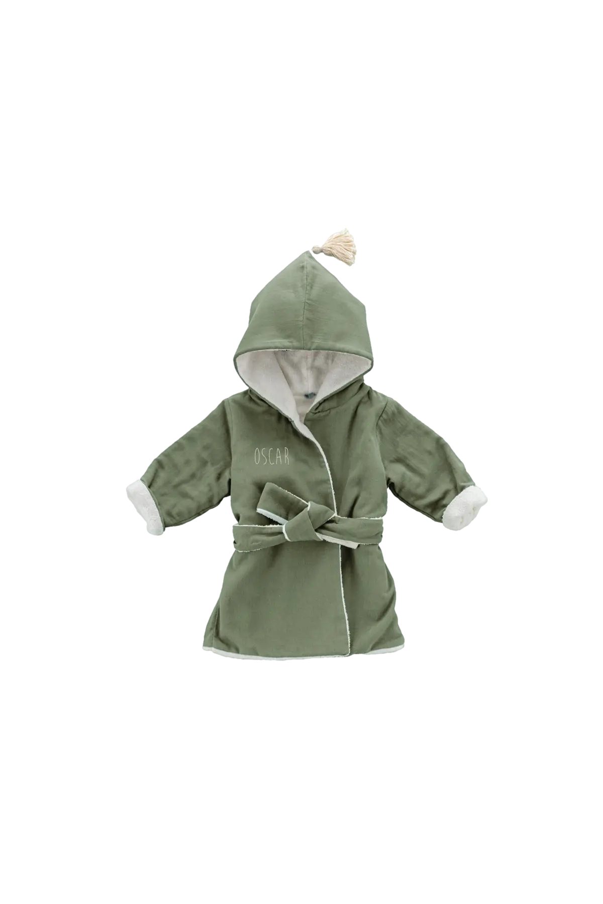 personalizable kids’ bathrobe in organic cotton swaddle fabric