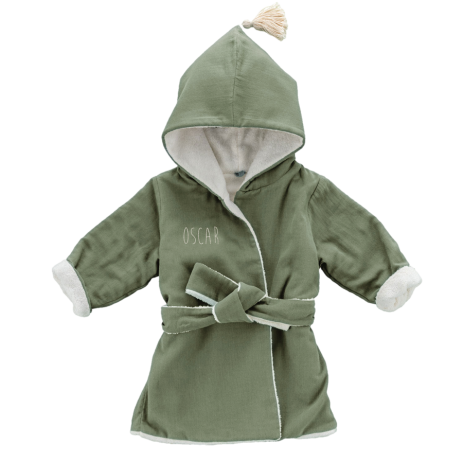 personalizable kids’ bathrobe in organic cotton swaddle fabric