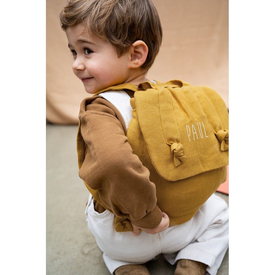 petit sac à dos en lin personnalisé bébé cadeau de naissance personnalisé