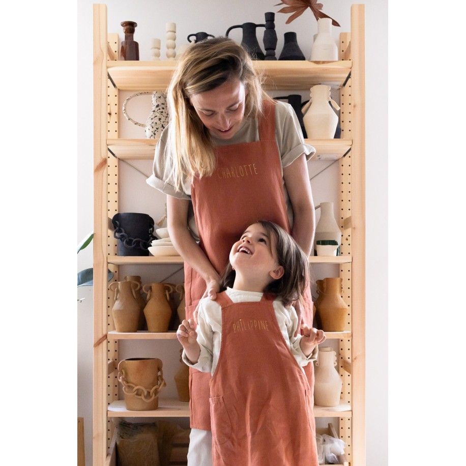 delantal de cocina de lino para niño - liso y bonito para personalizar - delantal japonés