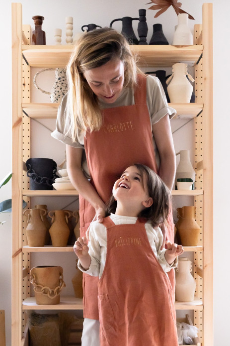 delantal de cocina de lino para niño - liso y bonito para personalizar - delantal japonés