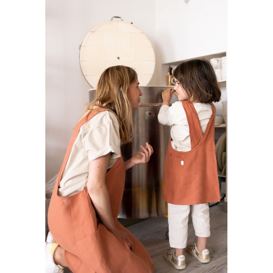 delantal de cocina de lino para niño - liso y bonito para personalizar - delantal japonés