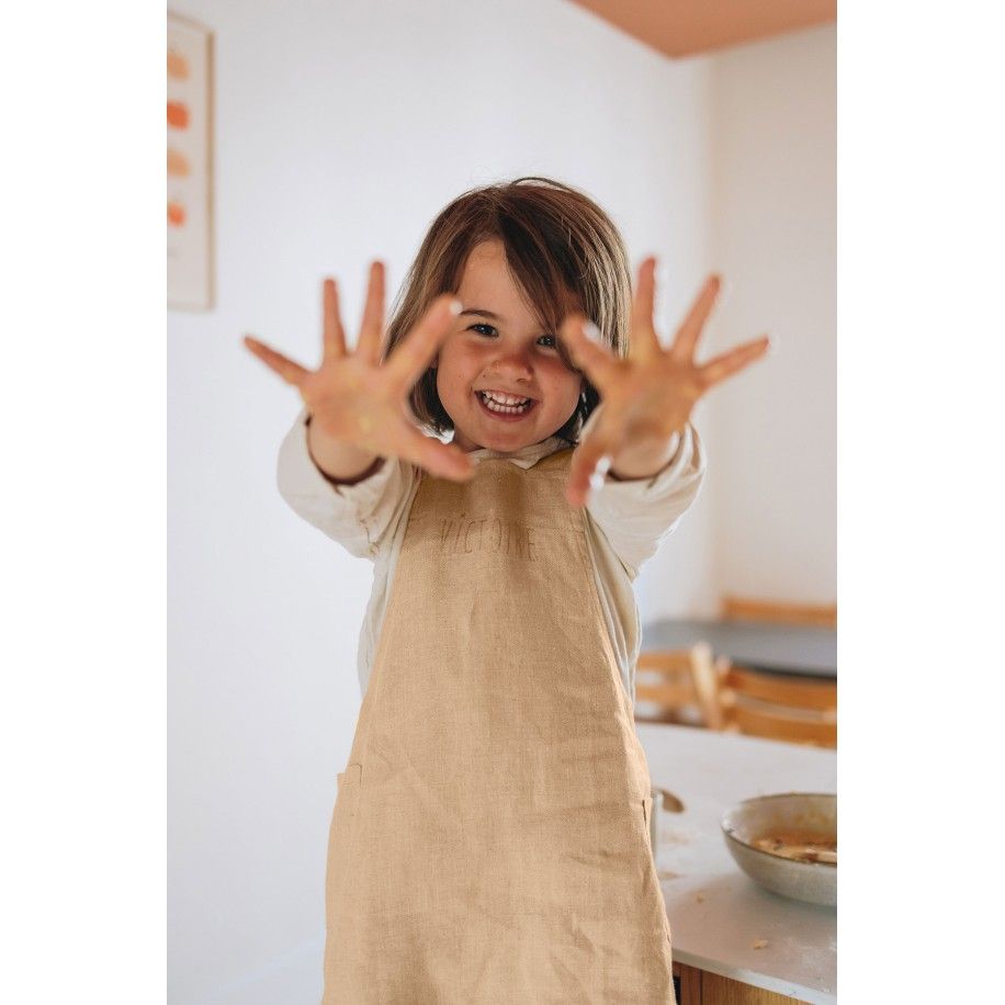 delantal de cocina de lino para niños, liso y bonito, personalizable, de estilo japonés