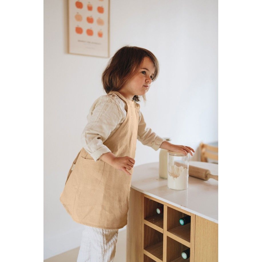 delantal de cocina de lino para niños, liso y bonito, personalizable, de estilo japonés