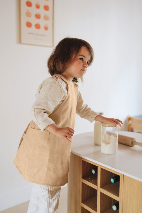 delantal de cocina de lino para niños, liso y bonito, personalizable, de estilo japonés