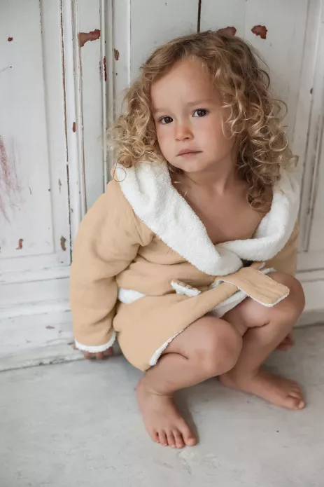 personalized children's bathrobe in organic cotton swaddle fabric