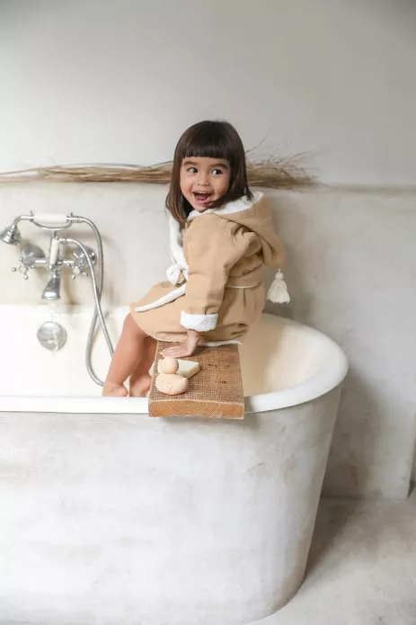 personalized children's bathrobe in organic cotton swaddle
