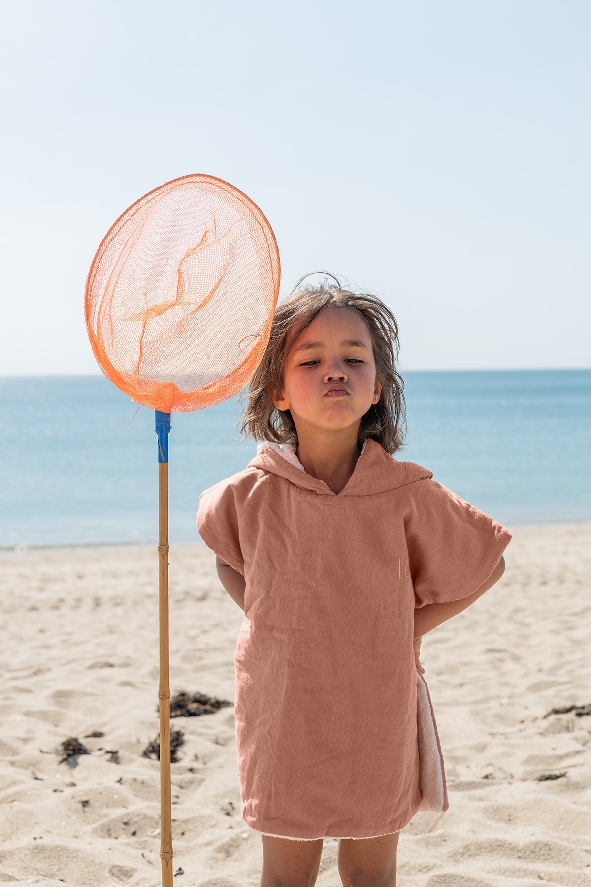 poncho uni enfant en lange de coton personnalisable