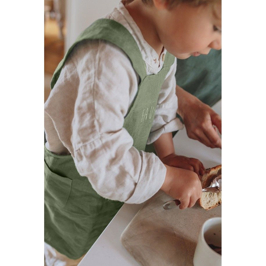delantal de cocina de lino para niño - liso y bonito para personalizar - delantal japonés