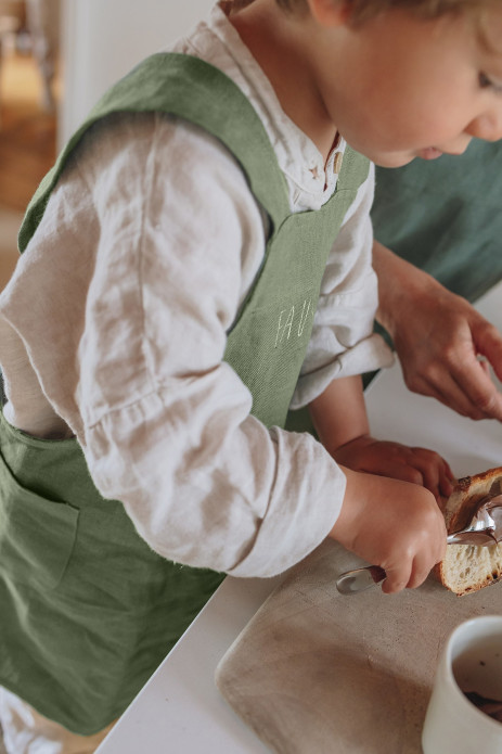 delantal de cocina de lino para niño - liso y bonito para personalizar - delantal japonés