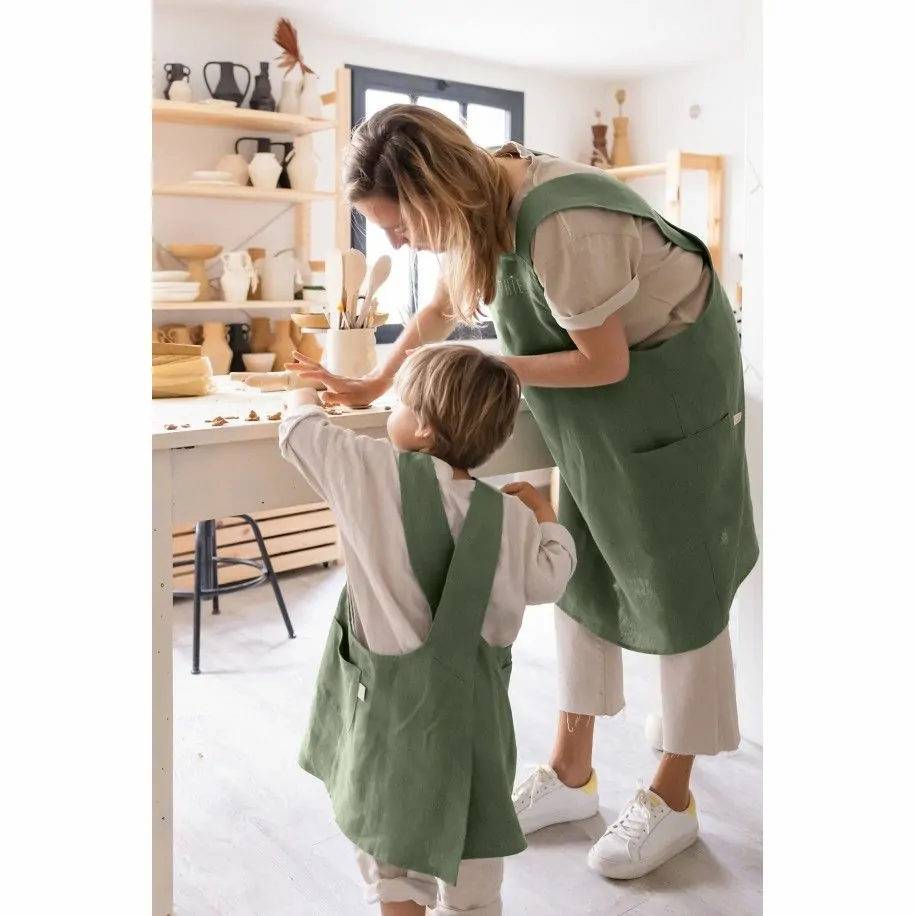 delantal de cocina de lino para niño - liso y bonito para personalizar - delantal japonés
