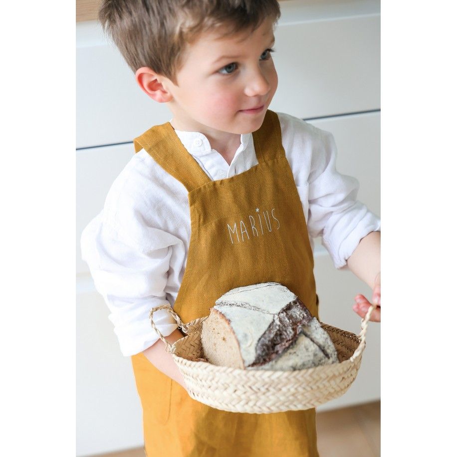 delantal de cocina en lino para niño - liso y bonito para personalizar - delantal japonés