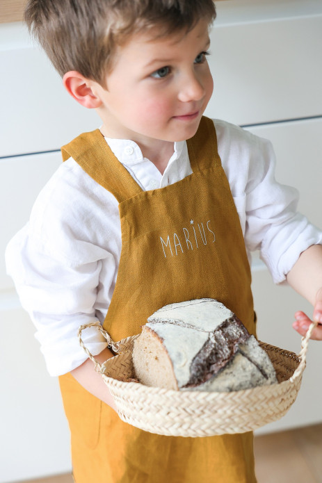 delantal de cocina en lino para niño - liso y bonito para personalizar - delantal japonés