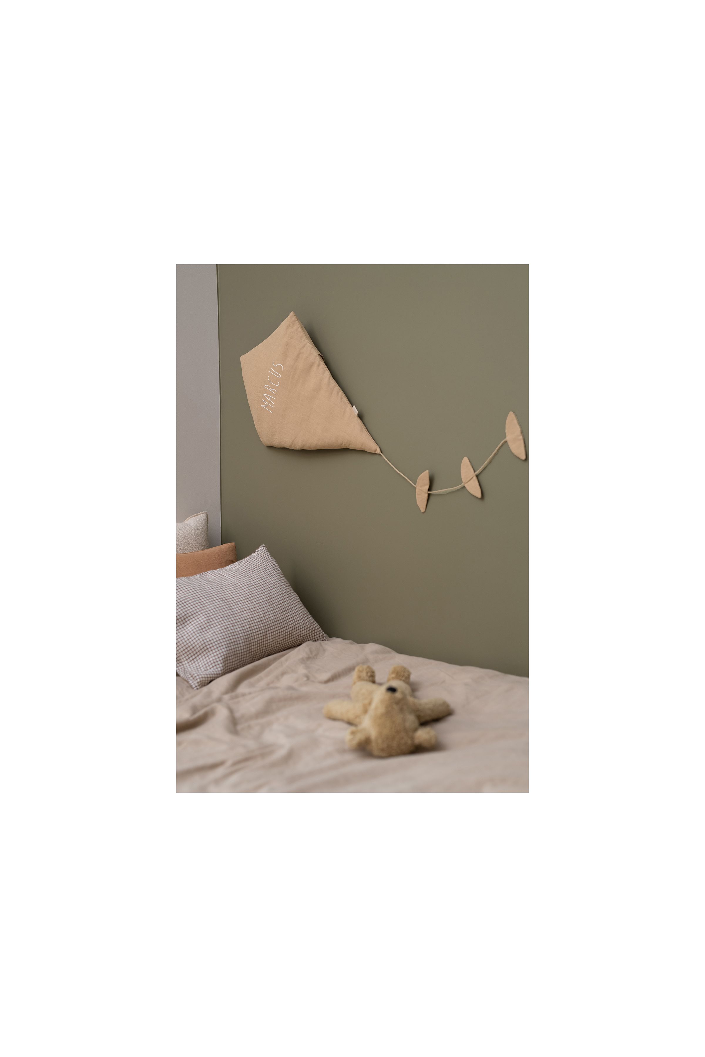 decoración original para habitación infantil - cometa de lino personalizable