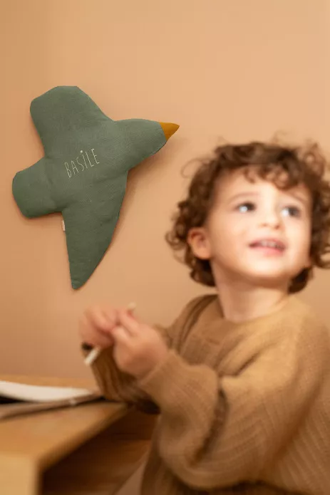 bonita decoración mural para habitación infantil - forma de pájaro en lino para personalizar