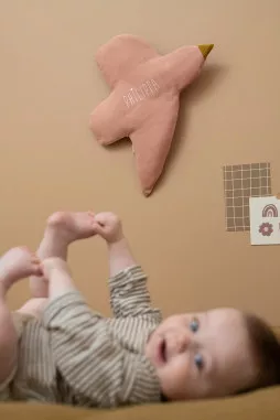 bonita decoración mural para habitación infantil - forma de pájaro en lino para personalizar