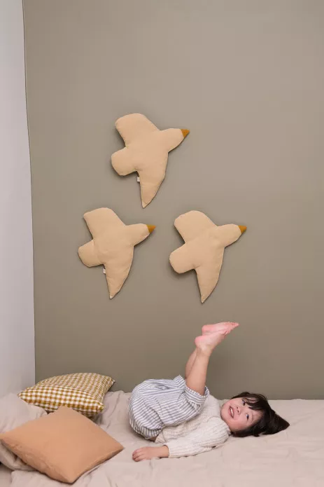 bonita decoración mural para habitación infantil - forma de pájaro en lino para personalizar