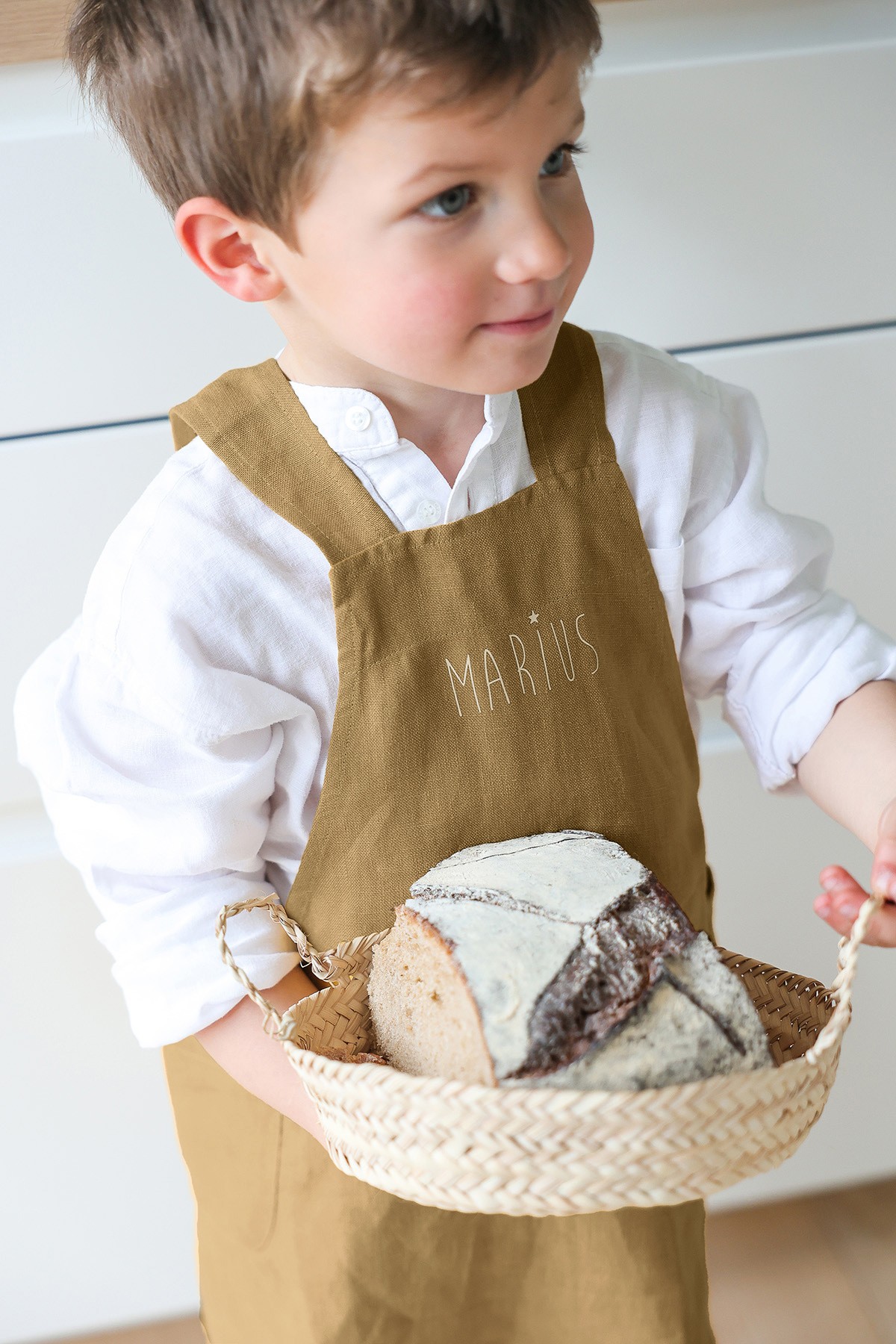 delantal de cocina de lino para niño - liso y bonito para personalizar - delantal japonés