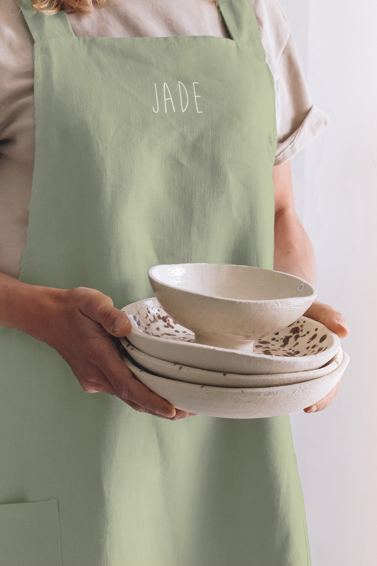 delantal de cocina de lino para adultos, liso y personalizado
