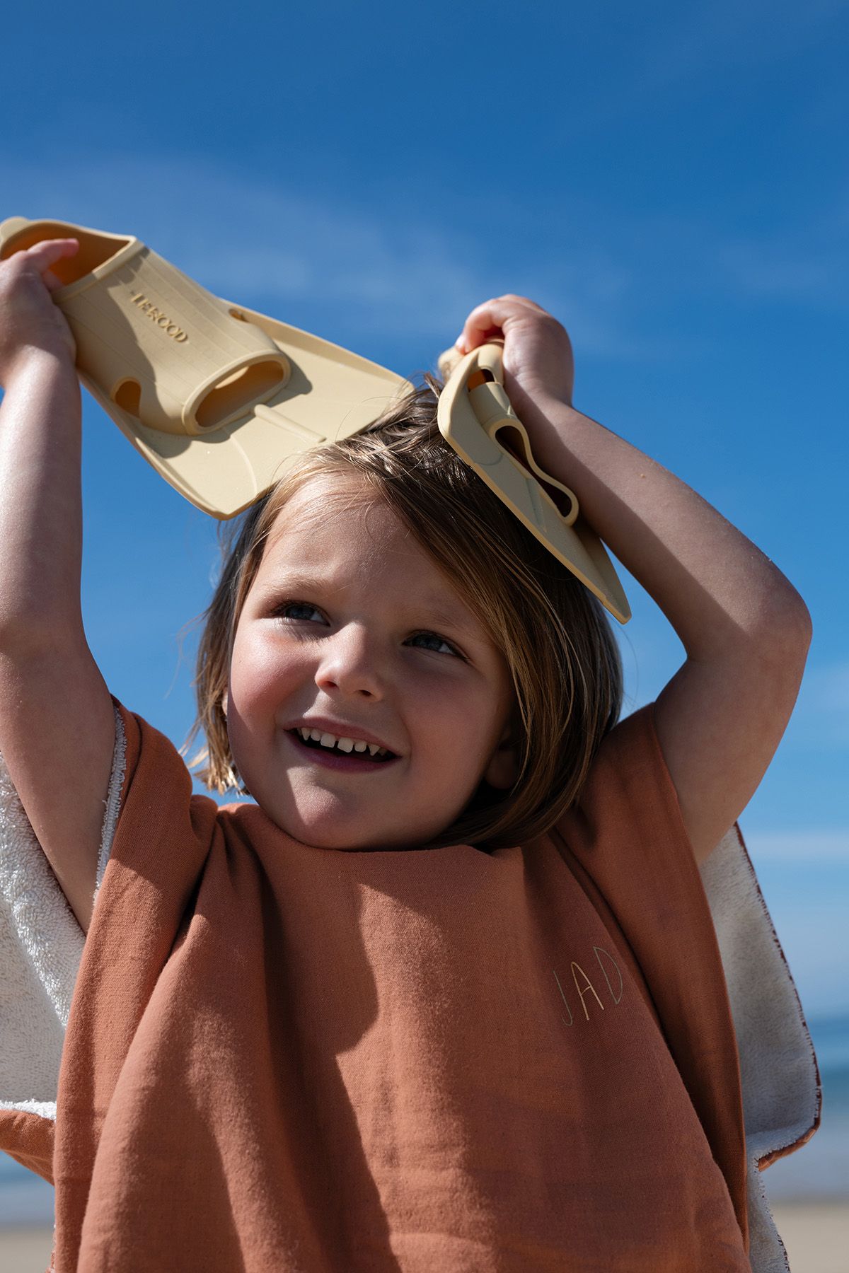 poncho uni enfant en lange de coton personnalisable
