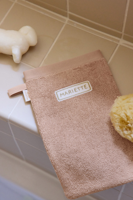 manopla de baño personalizada en rizo absorbente