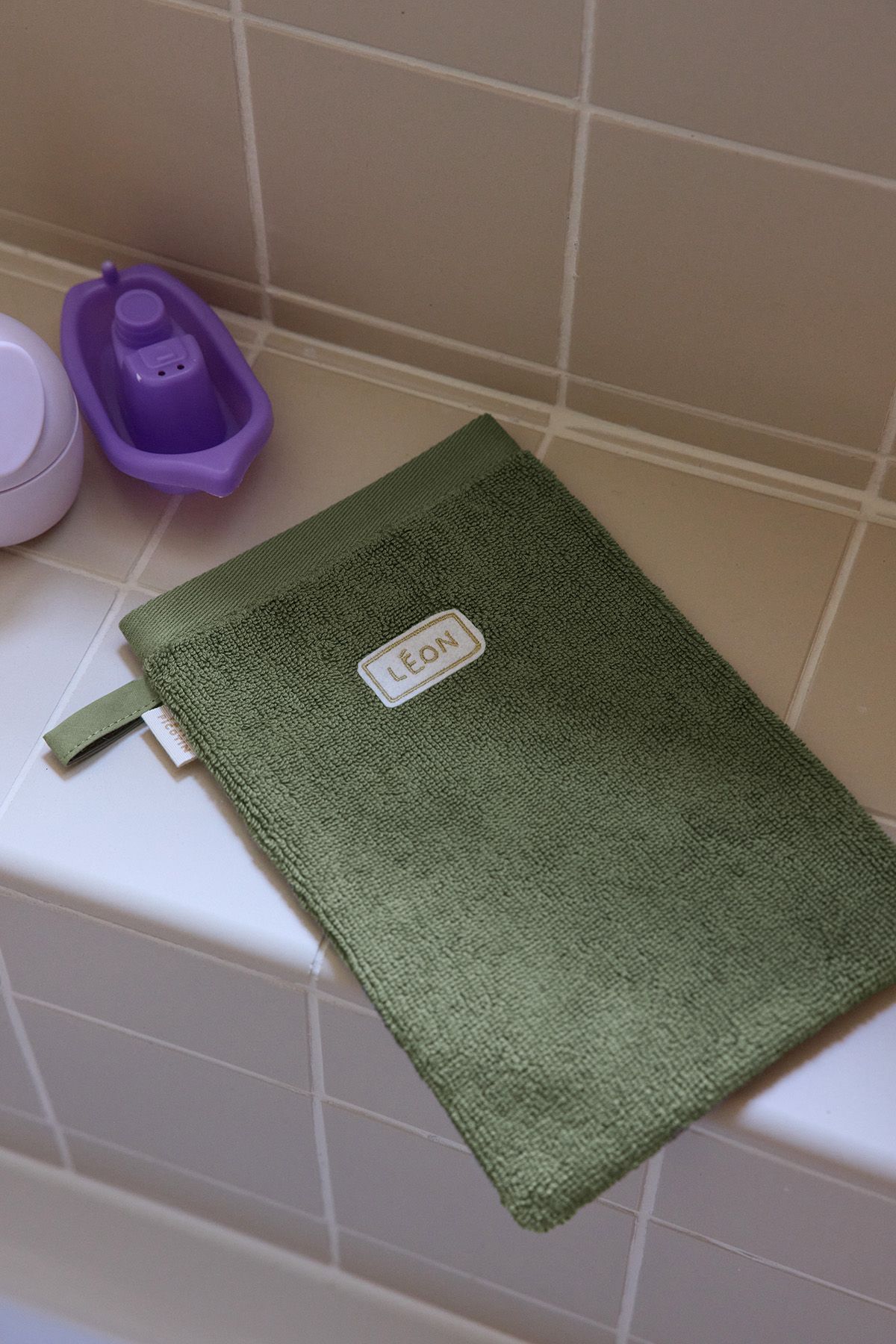 manopla de baño personalizada en rizo absorbente